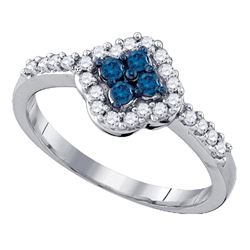 0.40 CTW Blue Color Diamond Cluster Ring 10KT White Gold - REF-22N4F