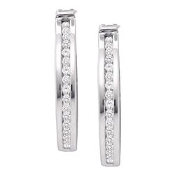 0.15 CTW Diamond Single Row Channel-set Hoop Earrings 10KT White Gold - REF-14X9Y