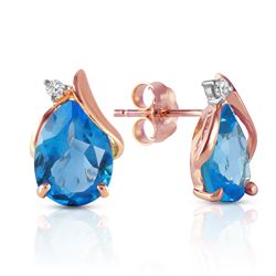 Genuine 5.06 ctw Blue Topaz & Diamond Earrings Jewelry 14KT Rose Gold - REF-46Z7N
