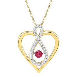 0.28 CTW Created Ruby Diamond Infinity Heart Pendant 10KT Yellow Gold - REF-19M4H