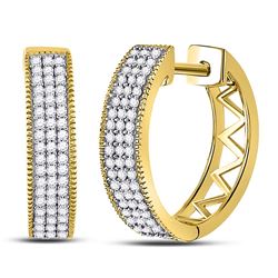 0.33 CTW Diamond Triple Row Pave Hoop Earrings 10KT Yellow Gold - REF-32Y9X