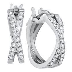 0.37 CTW Pave-set Diamond Double Row Crossover Hoop Earrings 10KT White Gold - REF-41W9K