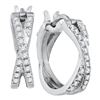 Image 1 : 0.37 CTW Pave-set Diamond Double Row Crossover Hoop Earrings 10KT White Gold - REF-41W9K