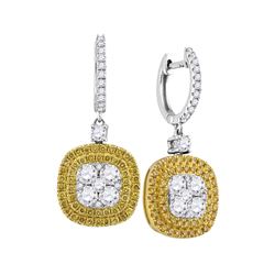2.2 CTW Yellow Diamond Square Cluster Dangle Earrings 18KT White Gold - REF-337W4K