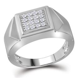 0.35 CTW Mens Diamond Square Cluster Faceted Fashion Ring 10KT White Gold - REF-44Y9X