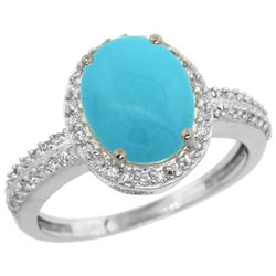 Natural 2.56 ctw Turquoise & Diamond Engagement Ring 14K White Gold - REF-48W6K
