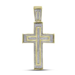 0.86 CTW Mens Diamond Cross Crucifix Charm Pendant 10KT Yellow Gold - REF-89H9M