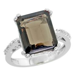 Natural 5.48 ctw Smoky-topaz & Diamond Engagement Ring 14K White Gold - REF-51Z4Y