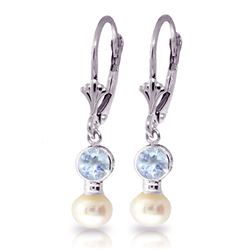 Genuine 2.7 ctw Aquamarine & Pearl Earrings Jewelry 14KT White Gold - REF-37K2V