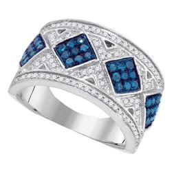 0.65 CTW Blue Color Diamond Diagonal Square Cluster Ring 10KT White Gold - REF-41N9F