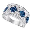 Image 1 : 0.65 CTW Blue Color Diamond Diagonal Square Cluster Ring 10KT White Gold - REF-41N9F