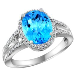 Natural 2.72 ctw swiss-blue-topaz & Diamond Engagement Ring 10K White Gold - REF-45Z3Y