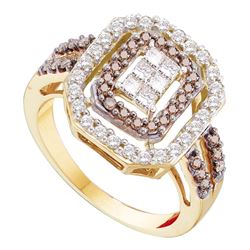 0.75 CTW Cognac-brown Color Diamond Rectangle Cluster Ring 14KT Yellow Gold - REF-89X9Y