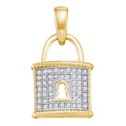 0.10 CTW Diamond Key Lock Dangle Pendant 10KT Yellow Gold - REF-14Y9X