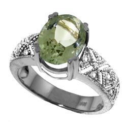 Genuine 3.2 ctw Green Amethyst & Diamond Ring Jewelry 14KT White Gold - REF-95H7X