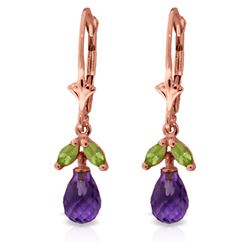 Genuine 3.4 ctw Amethyst & Peridot Earrings Jewelry 14KT Rose Gold - REF-26V6W