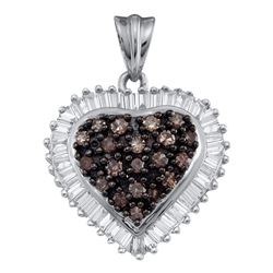 1 CTW Cognac-brown Color Diamond Heart Cluster Pendant 10KT Yellow Gold - REF-40W4K