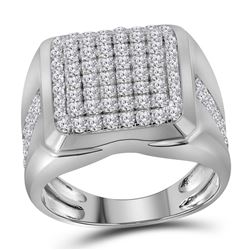 2 CTW Mens Diamond Square Cluster Fashion Ring 10KT White Gold - REF-139Y5X