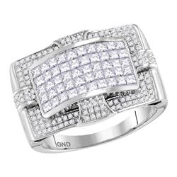 1.98 CTW Mens Princess Diamond Wide Arched Cluster Ring 14KT White Gold - REF-179K9W
