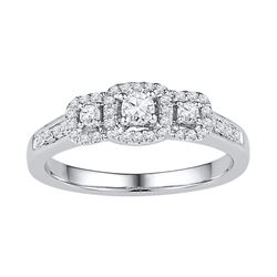 0.38 CTW Diamond 3-stone Bridal Engagement Ring 10KT White Gold - REF-34W4K