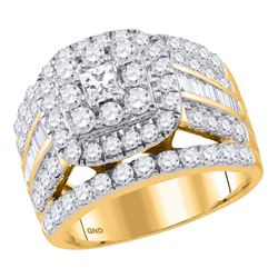 2.97 CTW Princess Diamond Solitaire Halo Bridal Engagement Ring 14KT Yellow Gold - REF-285K2W