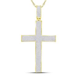 2.23 CTW Mens Pave-set Diamond Cross Crucifix Charm Pendant 10KT Yellow Gold - REF-209W9K