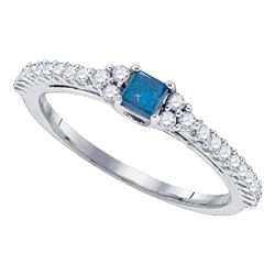 0.50 CTW Princess Blue Color Diamond Bridal Ring 10KT White Gold - REF-30M2H