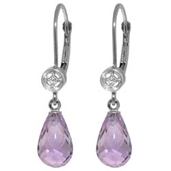 Genuine 4.53 ctw Amethyst & Diamond Earrings Jewelry 14KT White Gold - REF-29A3K