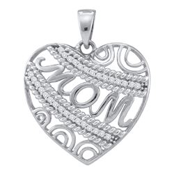 0.10 CTW Diamond Mom Mother Filigree Heart Pendant 10KT White Gold - REF-14H9M
