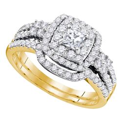 1 CTW Princess Diamond Halo Bridal Engagement Ring 14k Yellow Gold - REF-124M4H