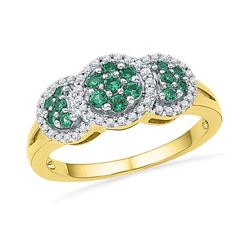 0.43 CTW Created Emerald Diamond Cluster Ring 10KT Yellow Gold - REF-26K9W