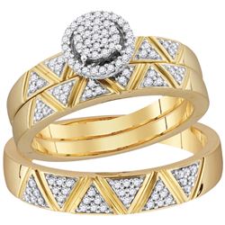 0.33 CTW Diamond Cluster His & Hers Matching Trio Ring 10KT Yellow Gold - REF-48X7Y