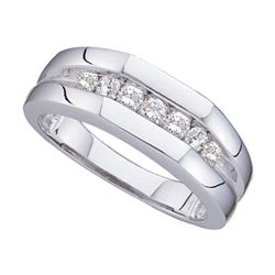 0.50 CTW Mens Channel-set Diamond Flat Surface Wedding Ring 14KT White Gold - REF-75F2N