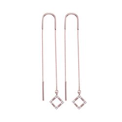 0.10 CTW Diamond Diagonal Square Dangle Threader Earrings 10KT Rose Gold - REF-18Y2X