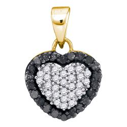 0.33 CTW Black Color Diamond Small Heart Love Pendant 10KT Yellow Gold - REF-14X9Y