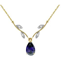 Genuine 1.52 ctw Sapphire & Diamond Necklace Jewelry 14KT Yellow Gold - REF-35R9P