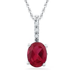 1.02 CTW Oval Created Ruby Solitaire Diamond Pendant 10KT White Gold - REF-8N9F