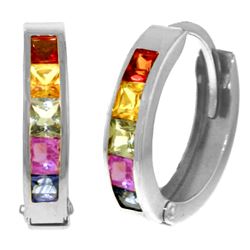 Genuine 1.30 ctw Multi-Color Sapphire Earrings Jewelry 14KT White Gold - REF-42X6M