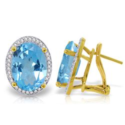 Genuine 15.16 ctw Blue Topaz & Diamond Earrings Jewelry 14KT Yellow Gold - REF-132V6W