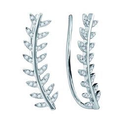 0.26 CTW Diamond Floral Leaf Climber Earrings 10KT White Gold - REF-26X9Y