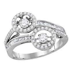 0.85 CTW Diamond Moving 2-stone Hearts Together Bridal Ring 10KT White Gold - REF-71X9Y