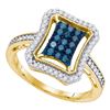Image 1 : 0.50 CTW Blue Color Diamond Indented Rectangle Cluster Ring 10KT Yellow Gold - REF-34Y4X