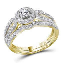 1 CTW Diamond Halo Split-shank Bridal Engagement Ring 14KT Yellow Gold - REF-104W9K