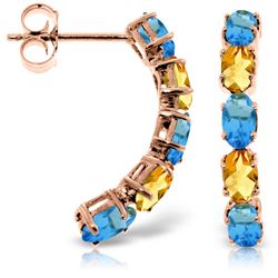 Genuine 2.5 ctw Blue Topaz & Citrine Earrings Jewelry 14KT Rose Gold - REF-37A4K