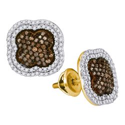 0.75 CTW Brown Color Diamond Cluster Earrings 10KT Yellow Gold - REF-44N9F