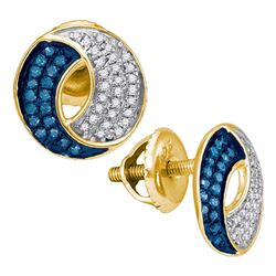 0.20 CTW Blue Color Diamond Circle Cluster Earrings 10KT Yellow Gold - REF-14M9H