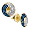 Image 1 : 0.20 CTW Blue Color Diamond Circle Cluster Earrings 10KT Yellow Gold - REF-14M9H
