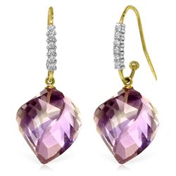 Genuine 21.68 ctw Amethyst & Diamond Earrings Jewelry 14KT Yellow Gold - REF-61W3Y