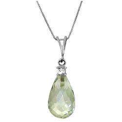 Genuine 2.3 ctw Green Amethyst & Diamond Necklace Jewelry 14KT White Gold - REF-22Y8F