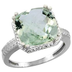 Natural 5.96 ctw Green-amethyst & Diamond Engagement Ring 10K White Gold - REF-32A4V
